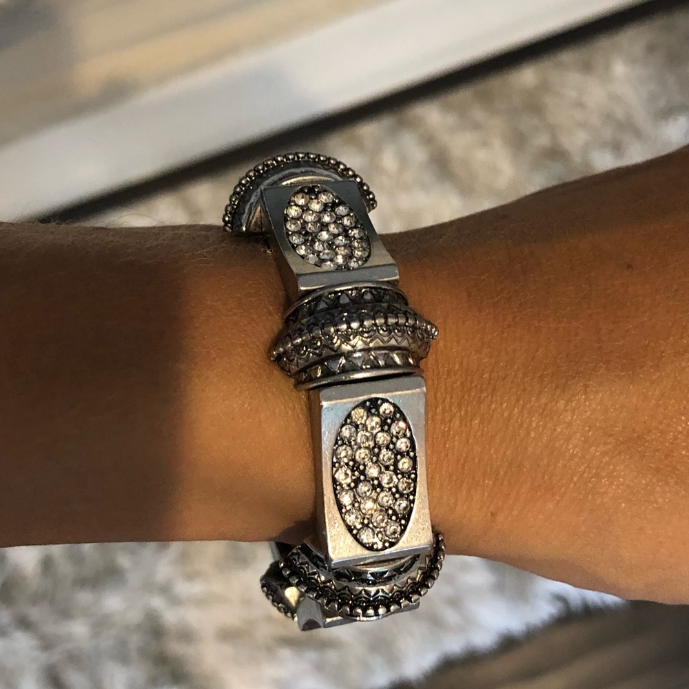 Silver and rhinestone stretch bracelet